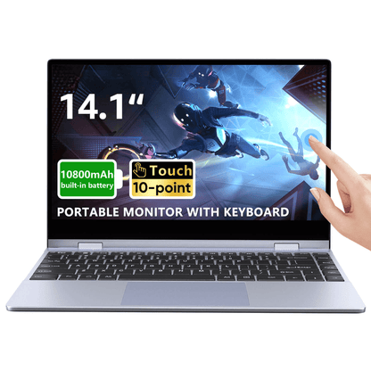 Lapdok Mudah Alih Skrin Sentuh 14.1-Inci 1080p Dengan Bateri dan Papan Kekunci 10800mah 