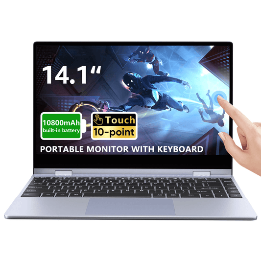 14.1 インチ 1080p タッチスクリーン ポータブル ラップドック、10800mAh バッテリー、キーボード付き