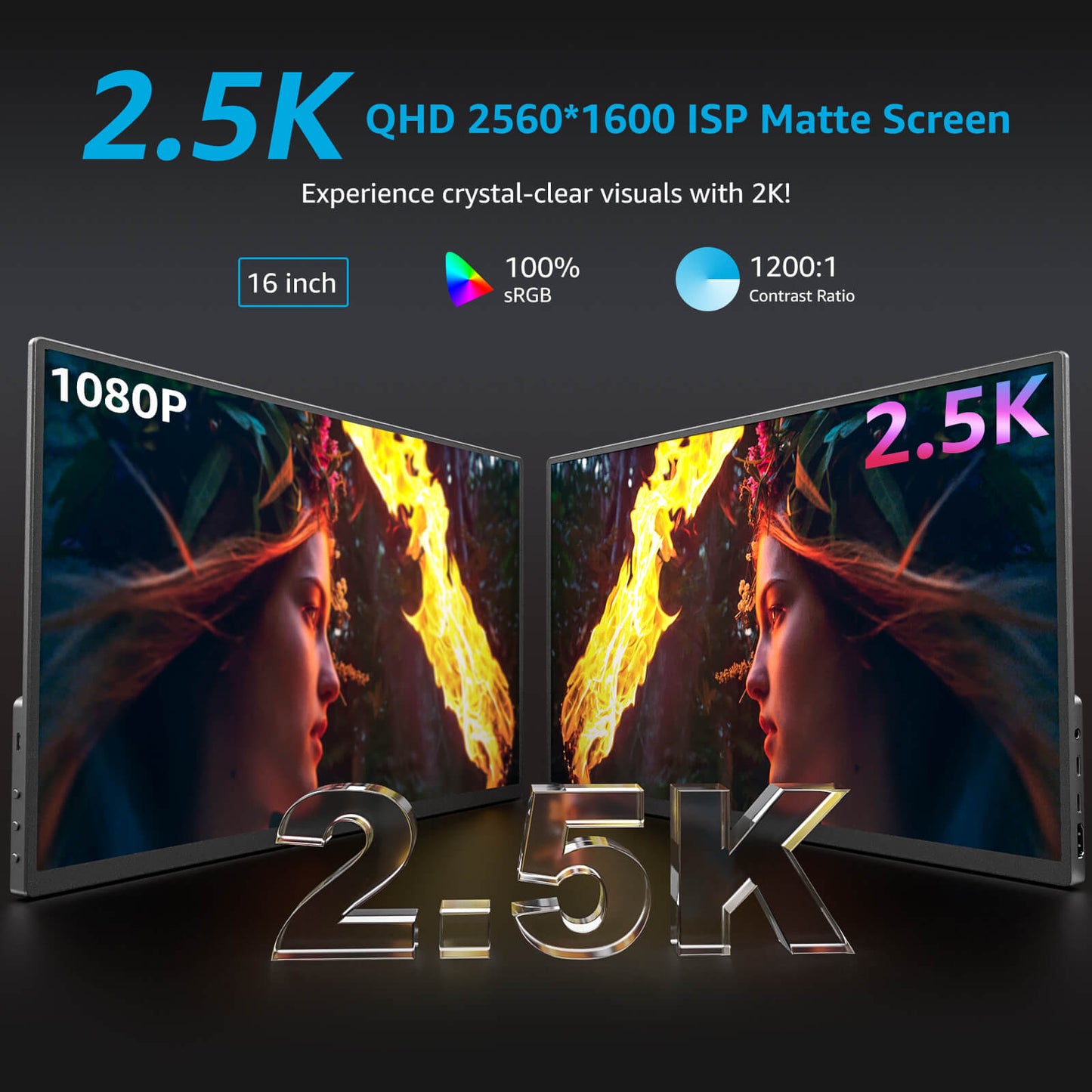 Monitor portátil de 16 pulgadas para computadora portátil con pantalla FHD de 2,5 K